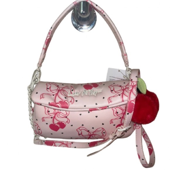 Betsey Johnson Cherry Berry Bow Pom
Top Handle Satchel Bag Crossbody Puffer - Picture 8 of 8